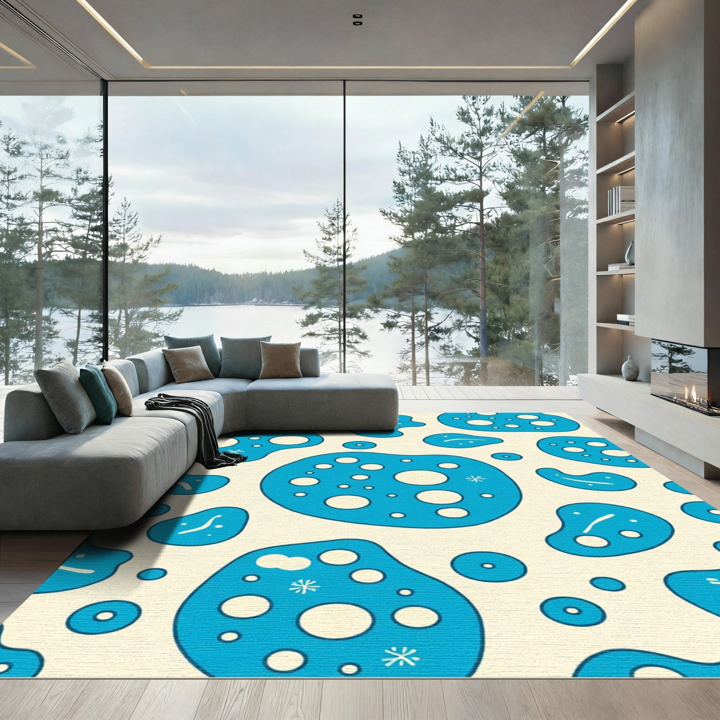 Abstract Blue Blob Cells Rug