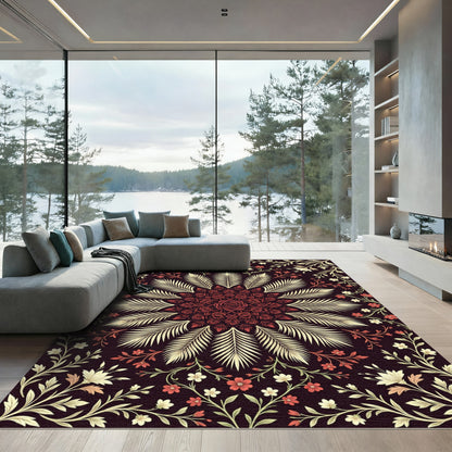 Elegant Crimson Rose Mandala Garden Rug