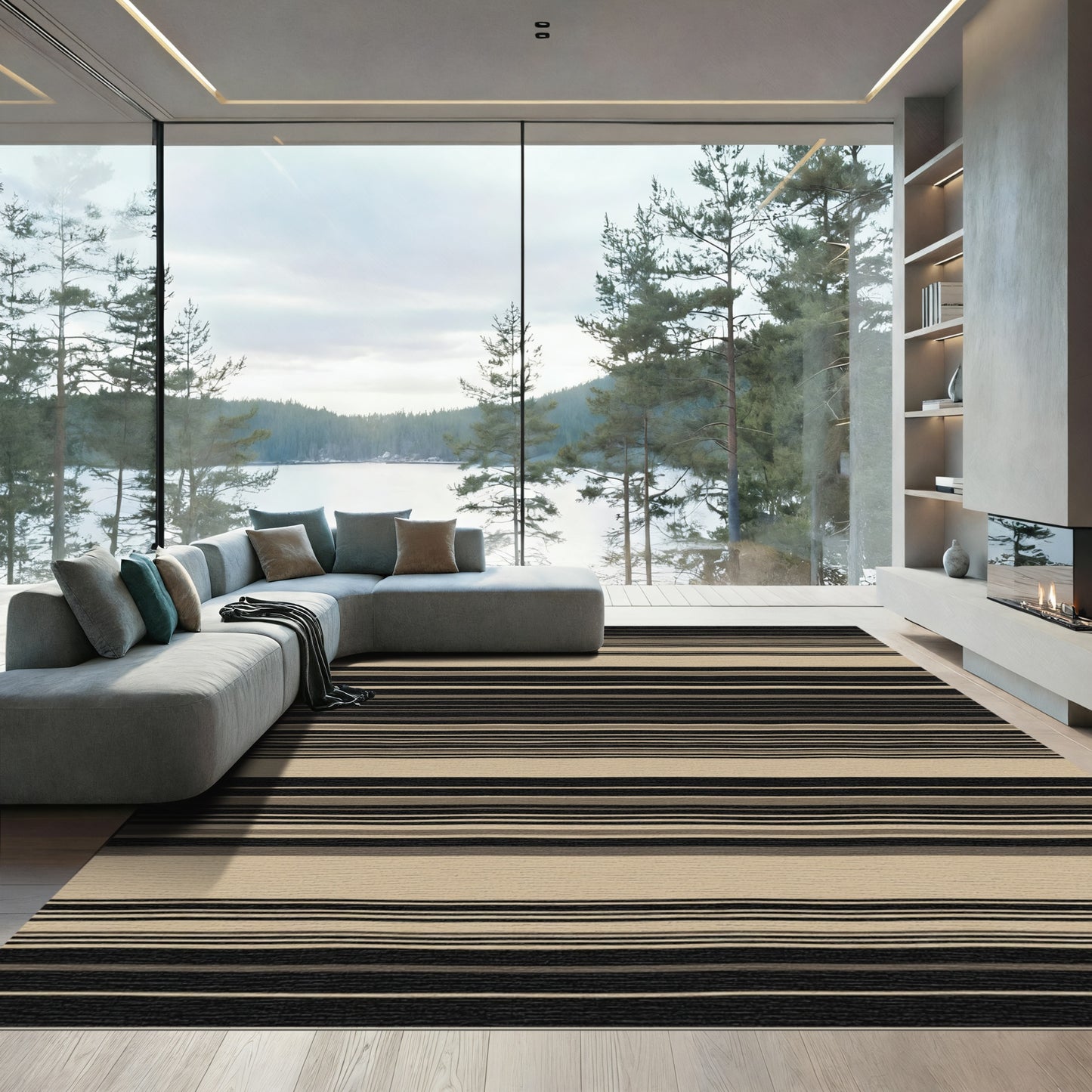 Modern Neutral Earthy Stripe Rug