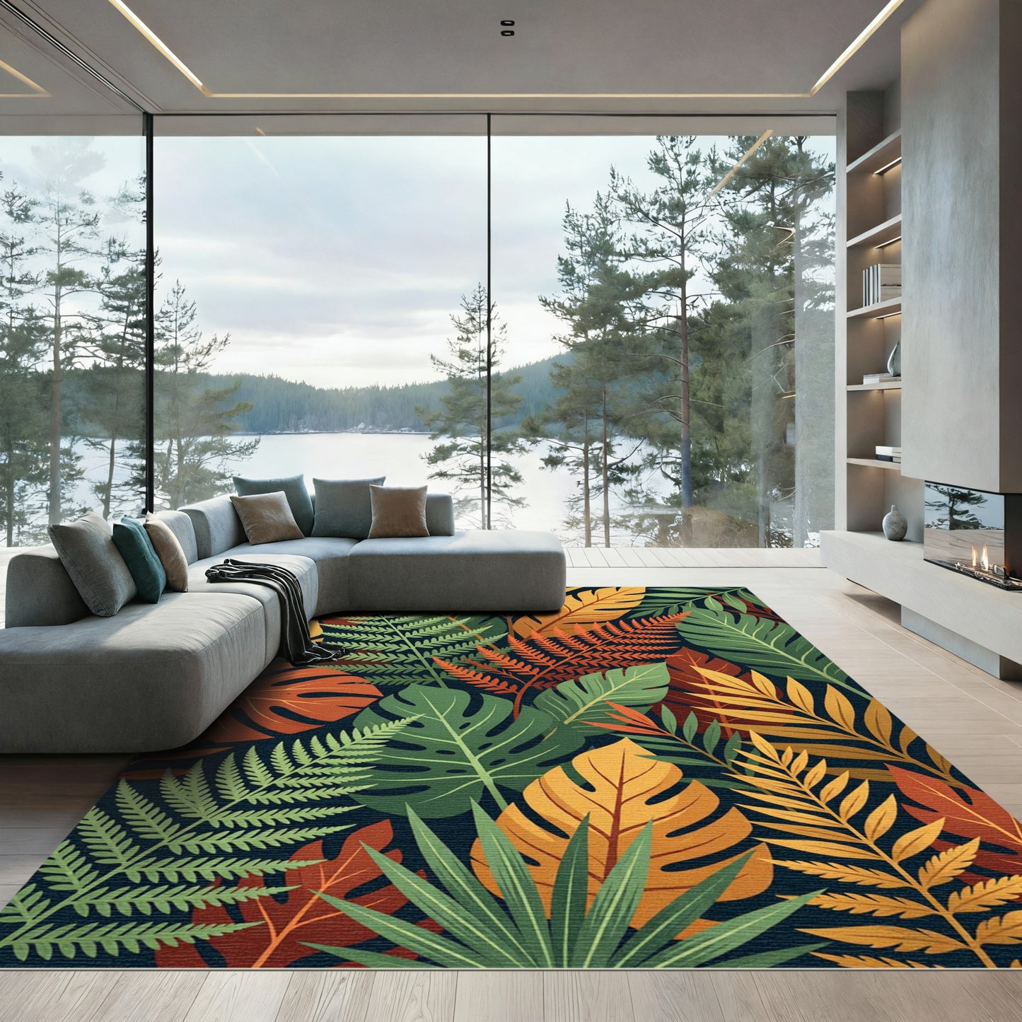 Vibrant Tropical Leaf Assortment Rug