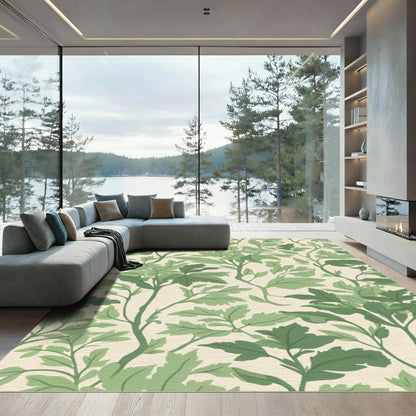 Lush Green Leafy Vine Pattern Rug