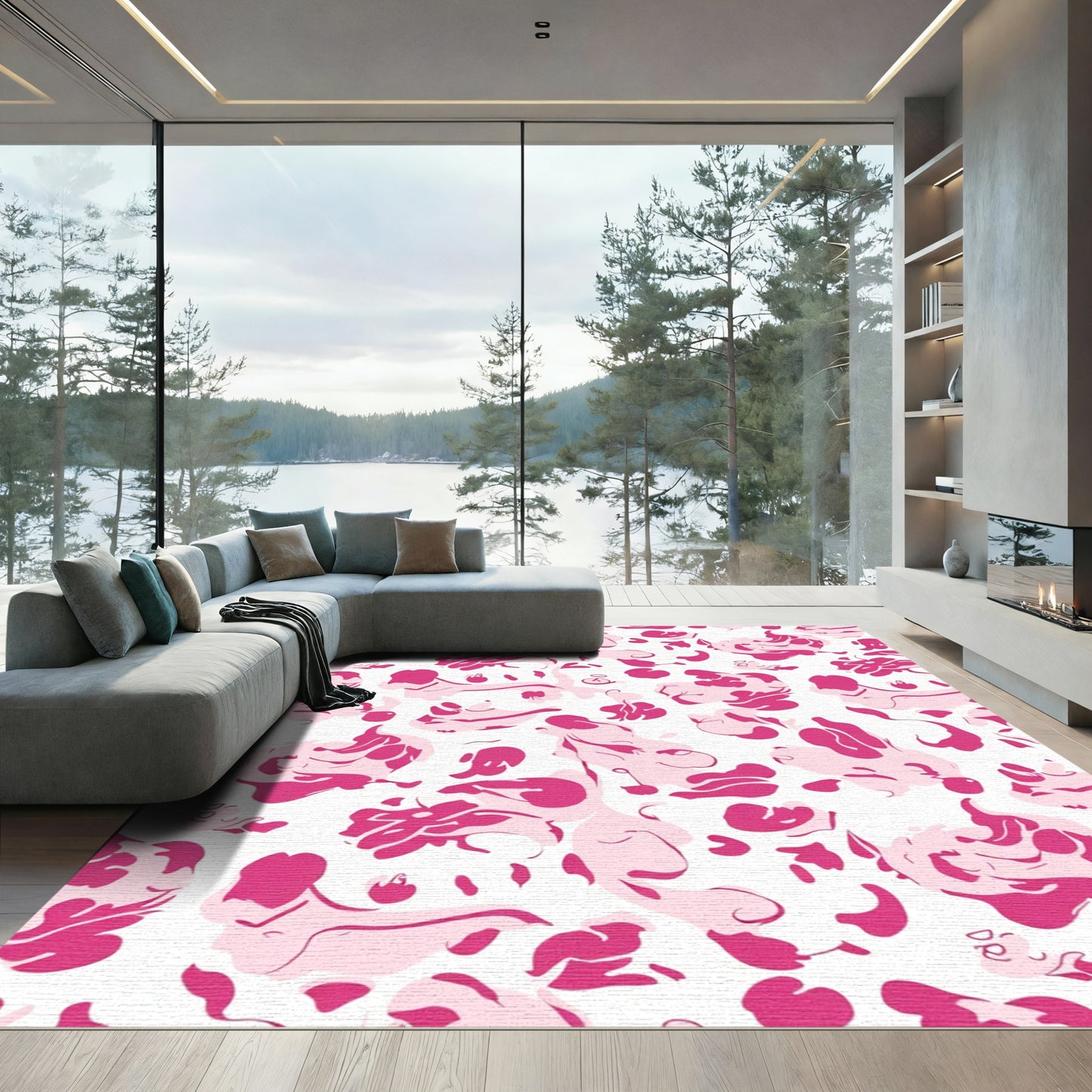 Pink Abstract Organic Shapes Rug