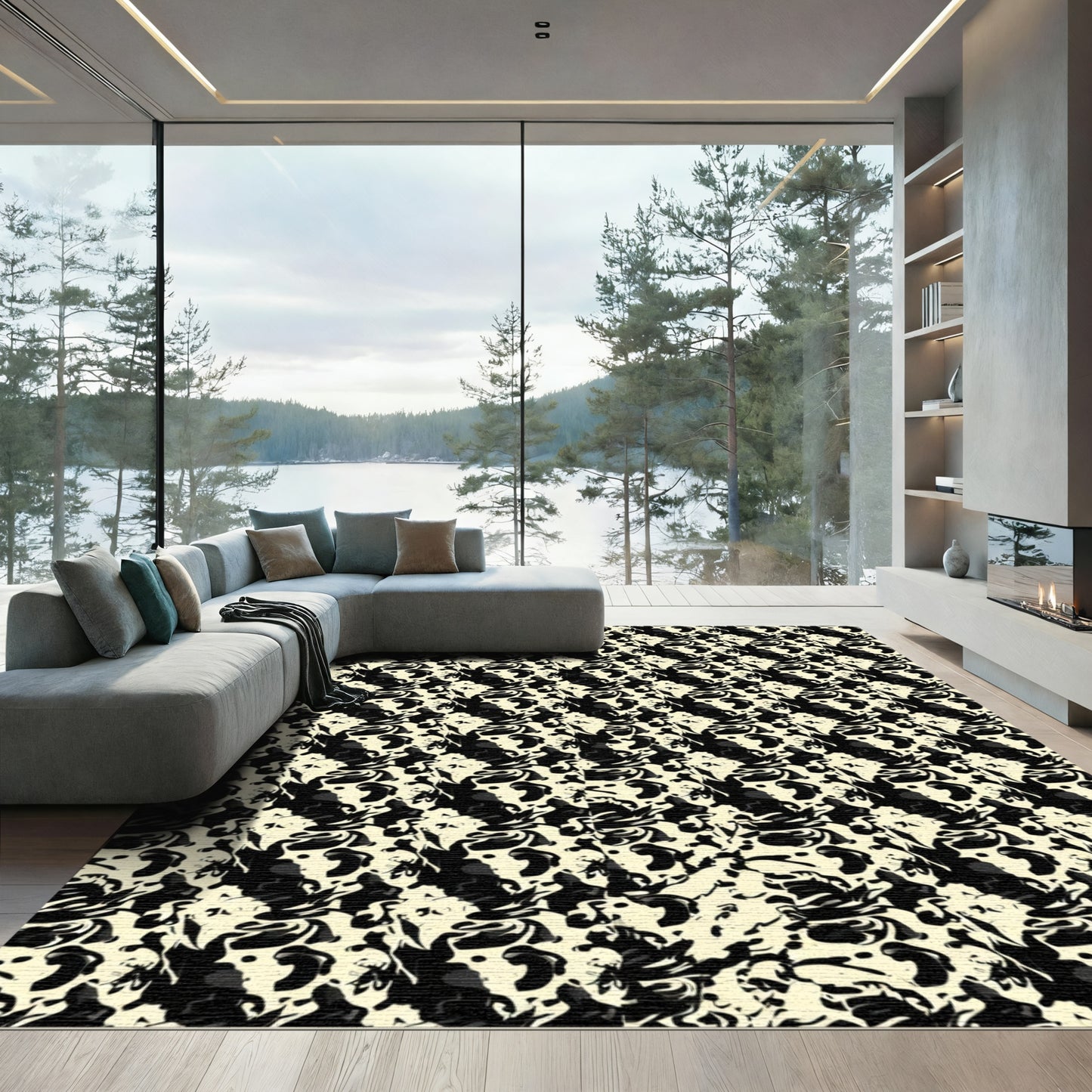 Bold Black Abstract Organic Flow Rug