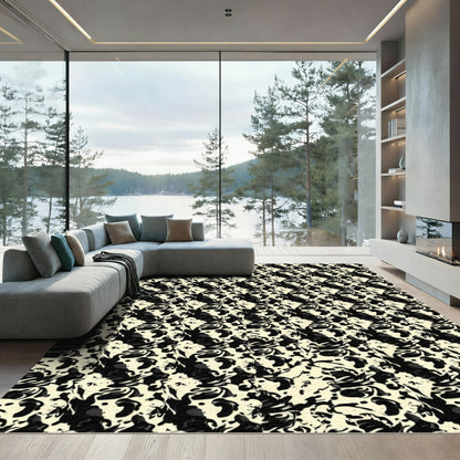 Bold Black Abstract Organic Flow Rug