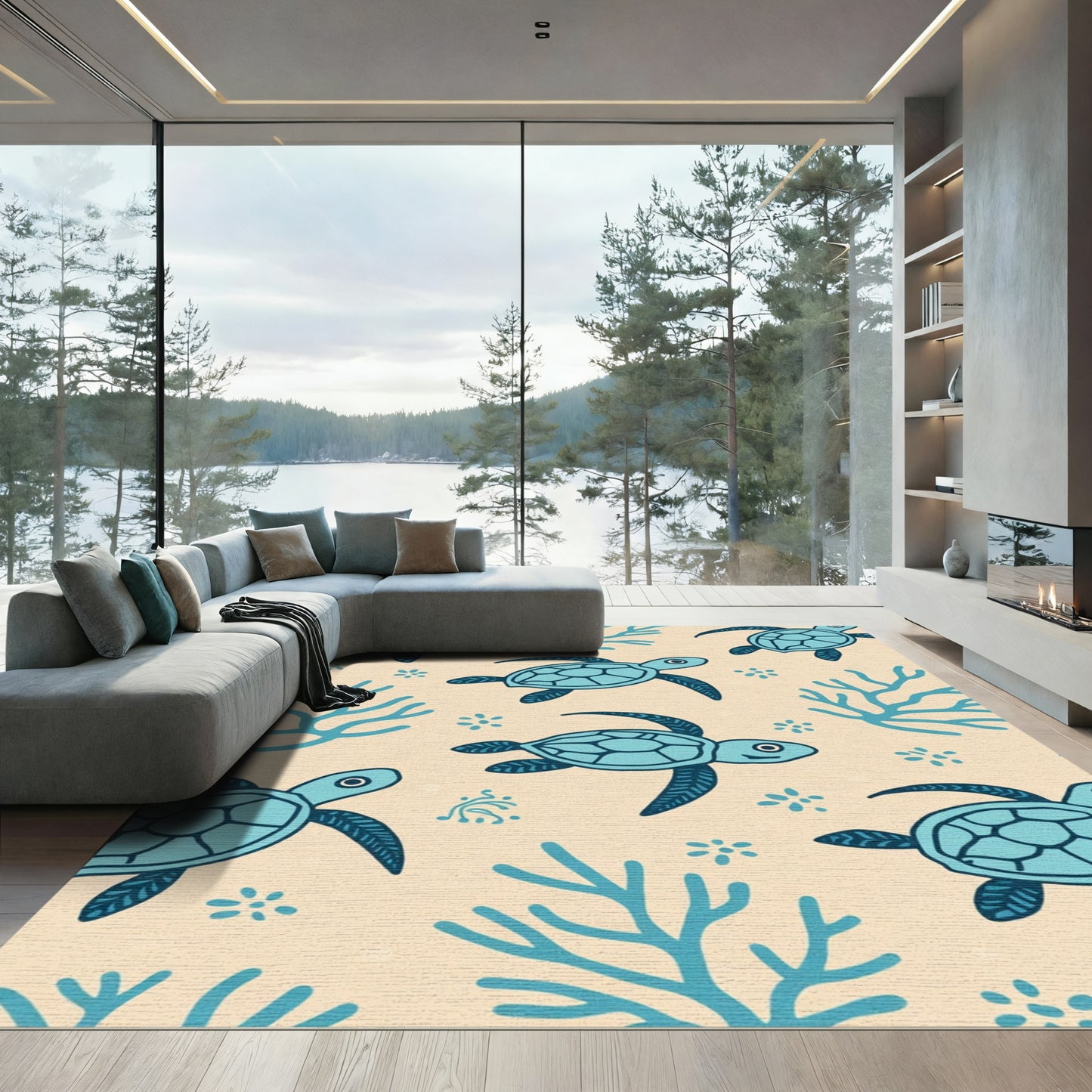 Aqua Turtle Coral Scatter Rug