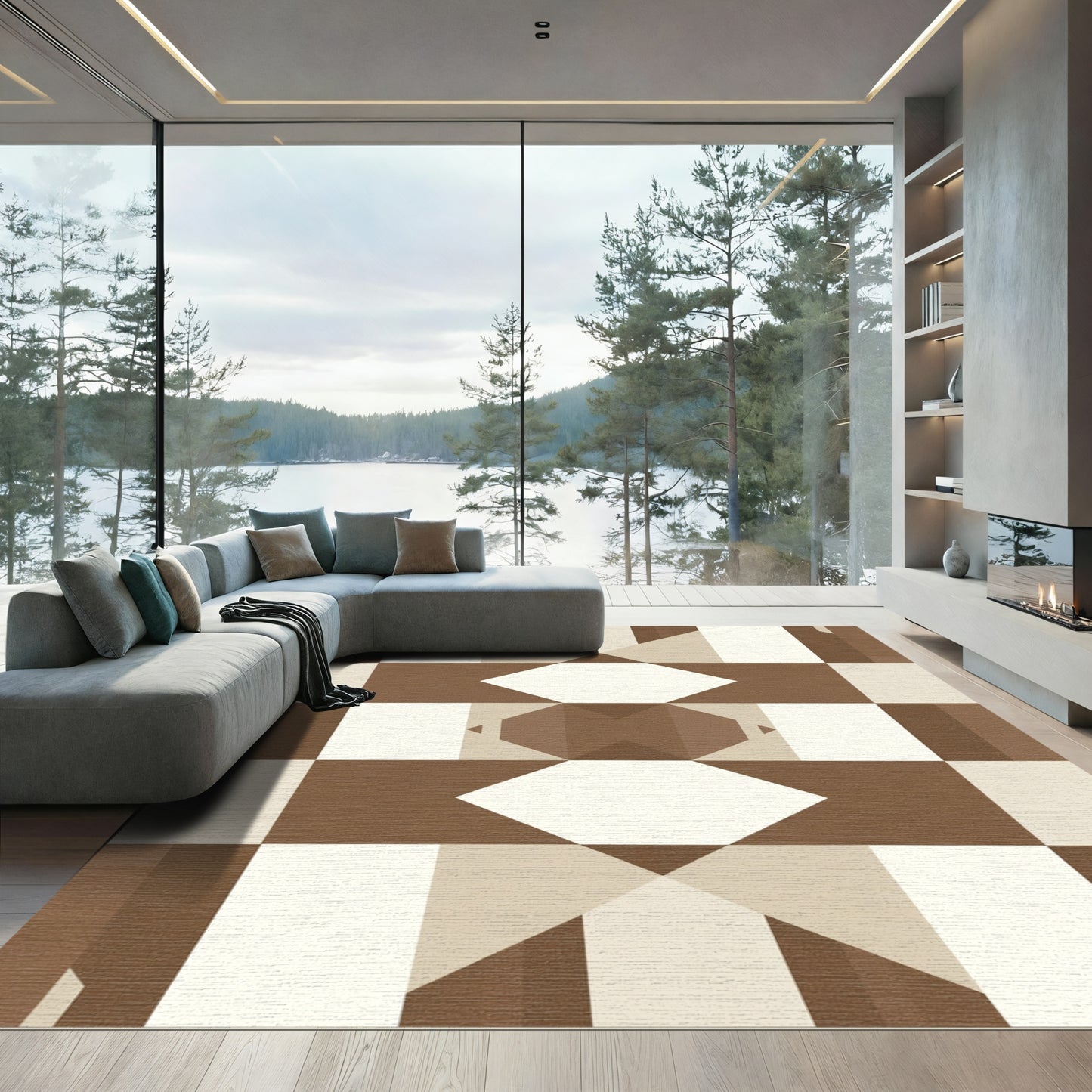Chocolate Beige Geometric Diamond Rug