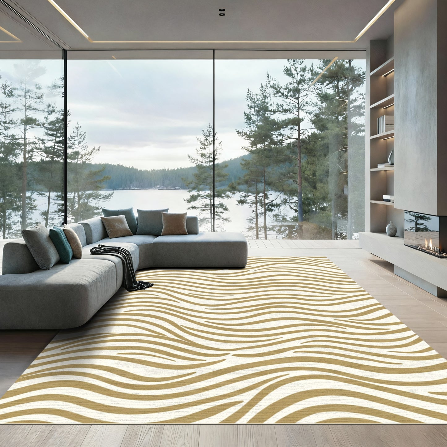 Golden Wave Abstract Rug