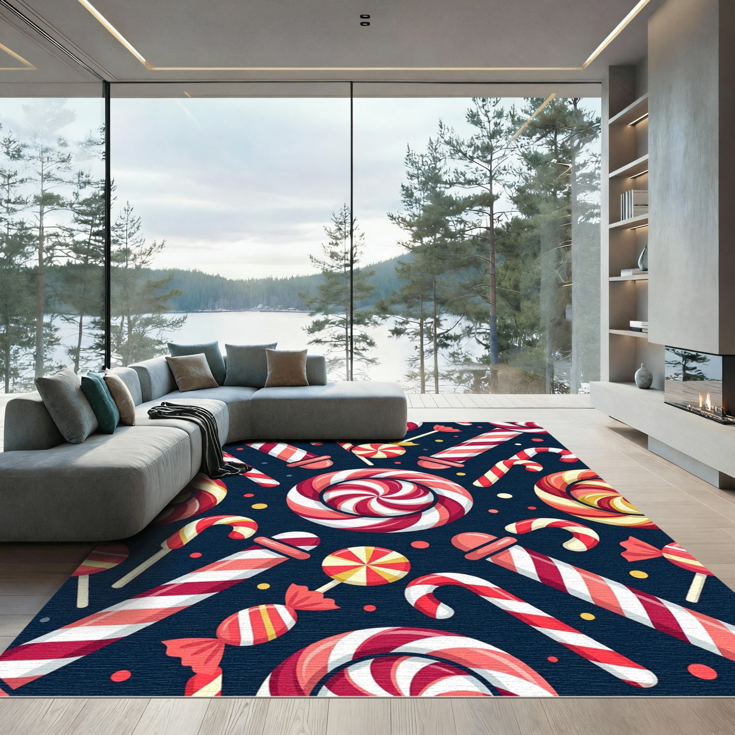 Red White Swirl Candy Cane Collection Rug