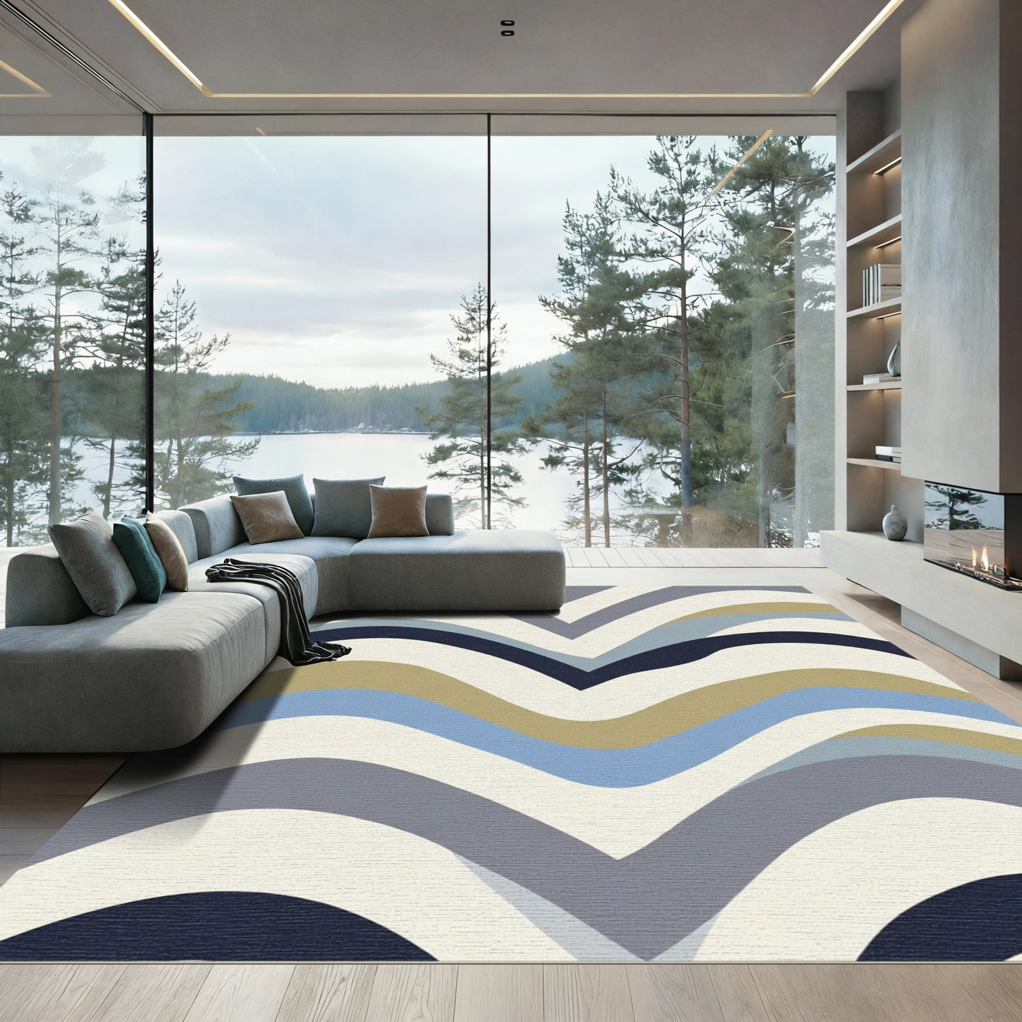 Chic Coastal Wave Stripe Rug