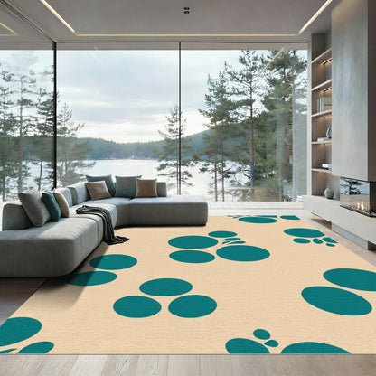 Teal Circles Abstract Peach Field Rug