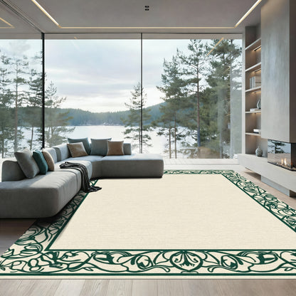 Vintage Emerald Art Nouveau Border Rug