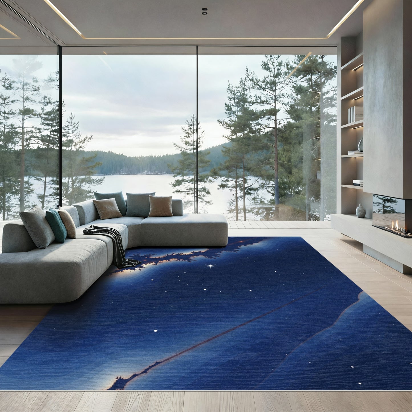Cosmic Deep Blue Nebula Starry Rug
