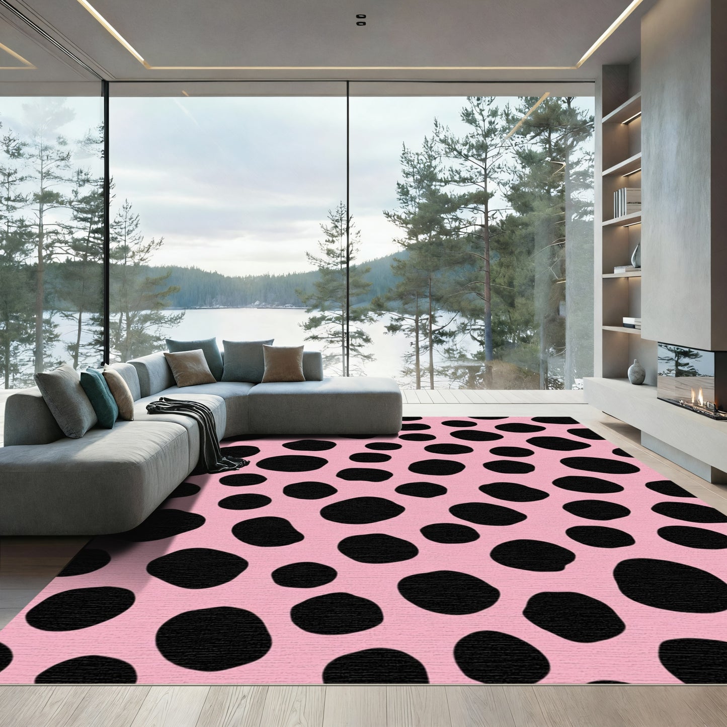 Pink Black Spotty Animal Hide Rug