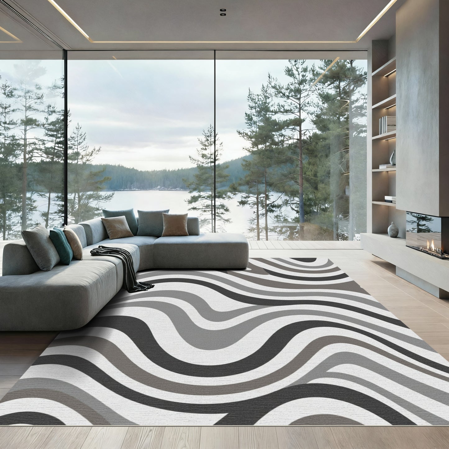 Gray Monochrome Swirls Rug