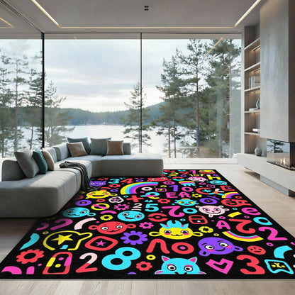 Colorful Characters and Numbers Collage Rug