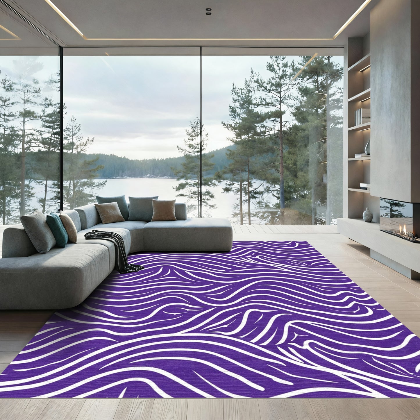 Vibrant Purple And White Swirl Rug