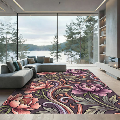 Ornate Peony Swirl Floral Rug