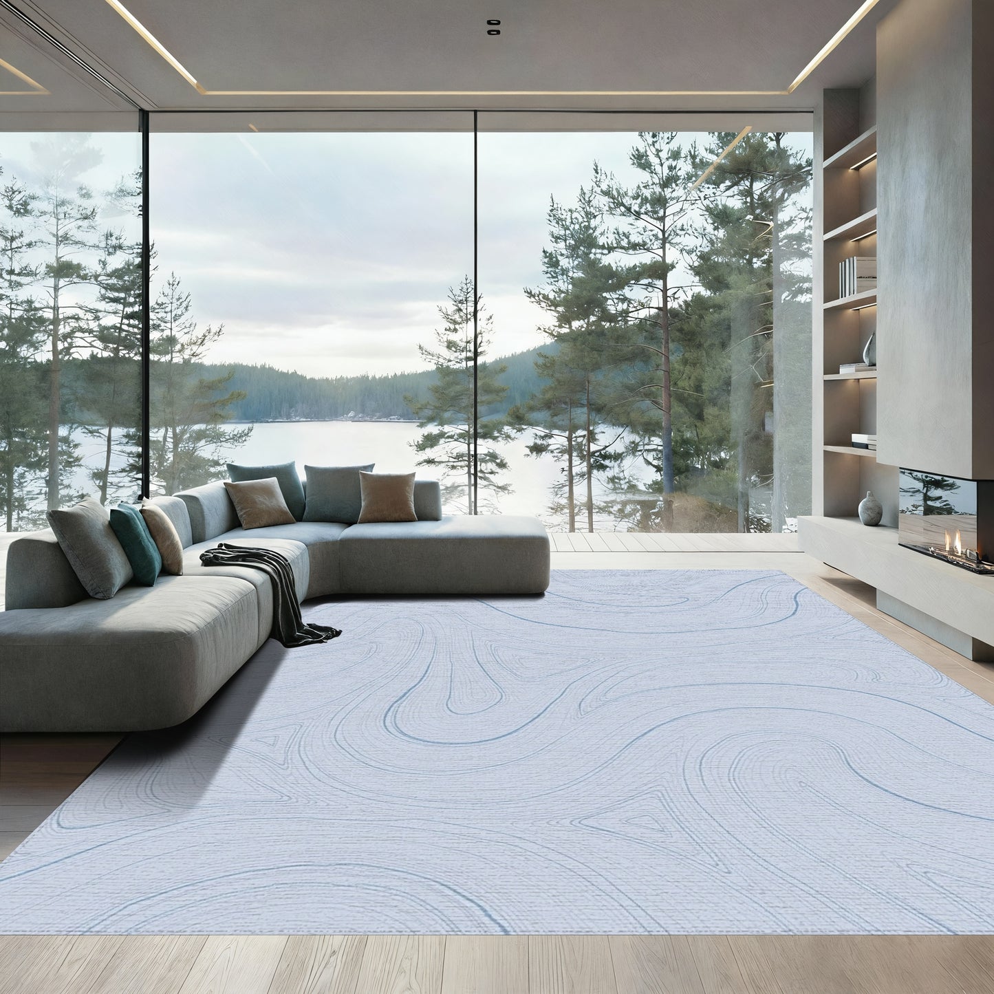 Blue Fluid Wave Abstract Rug