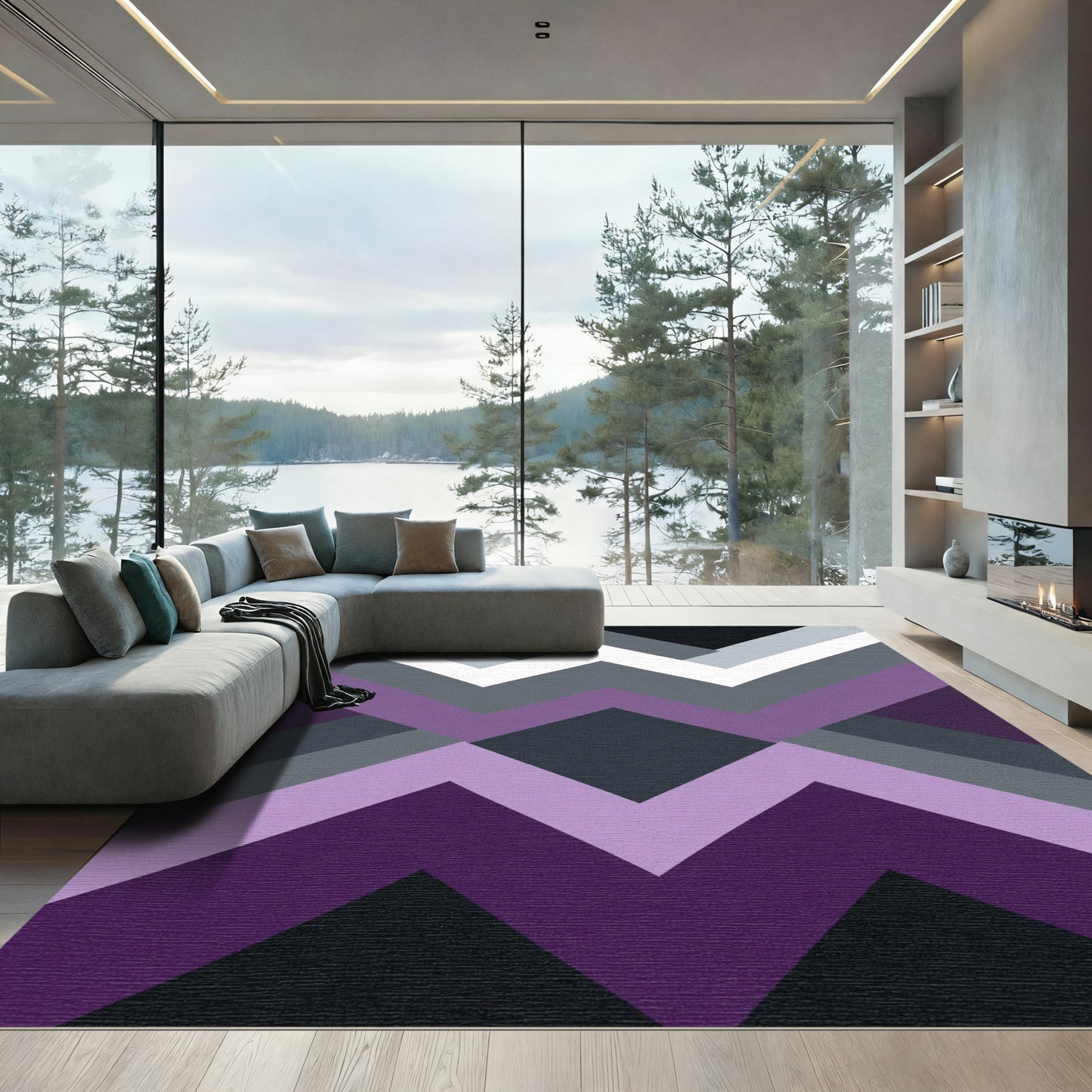 Modern Purple Geometric Peaks Rug