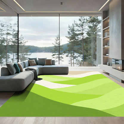 Green And Beige Wavy Layers Rug
