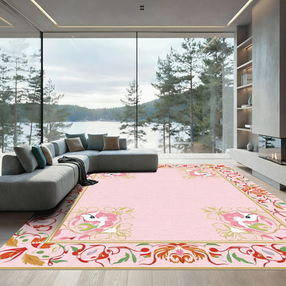Whimsical Pink Unicorn Floral Frame Rug
