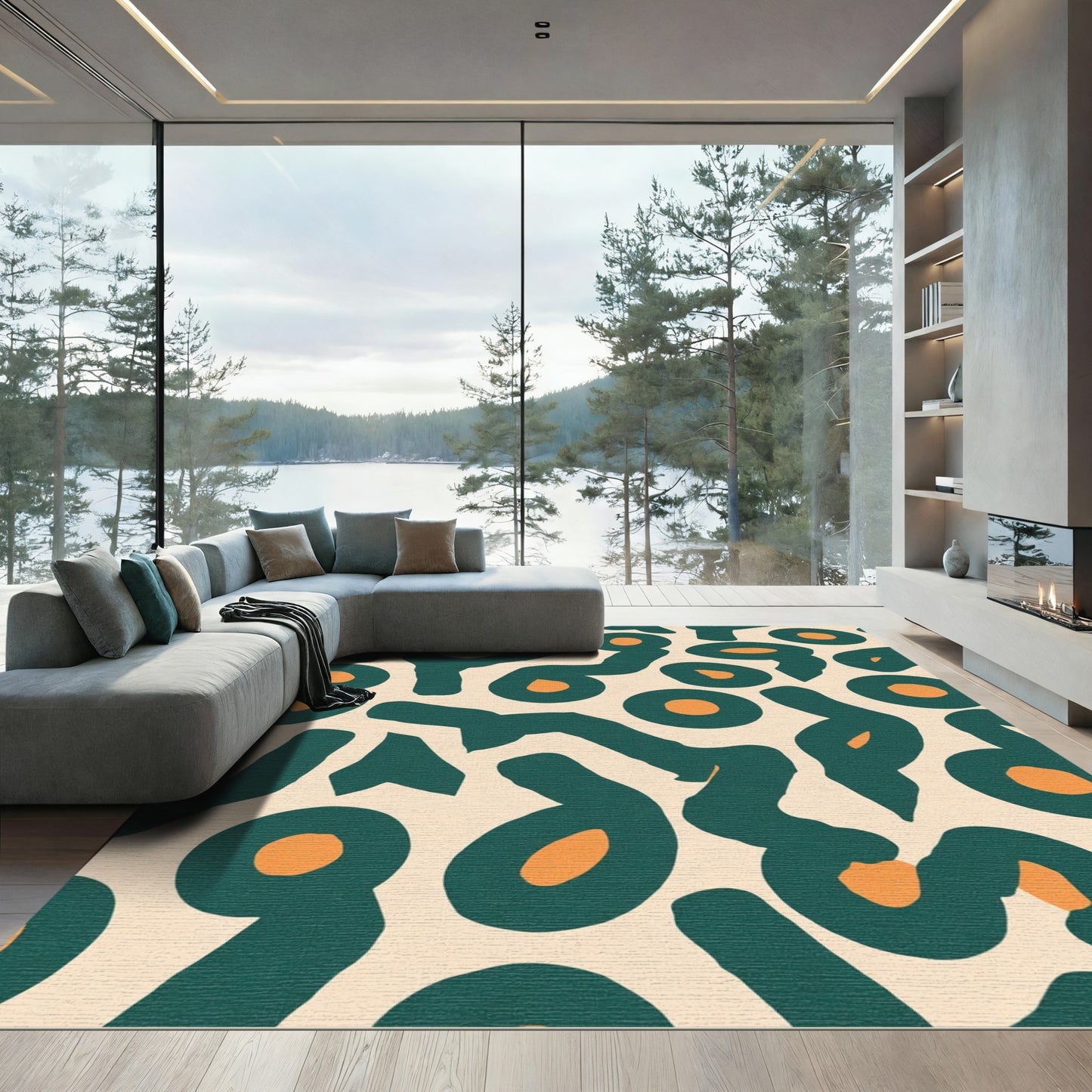 Teal Orange Abstract Amoeba Rug