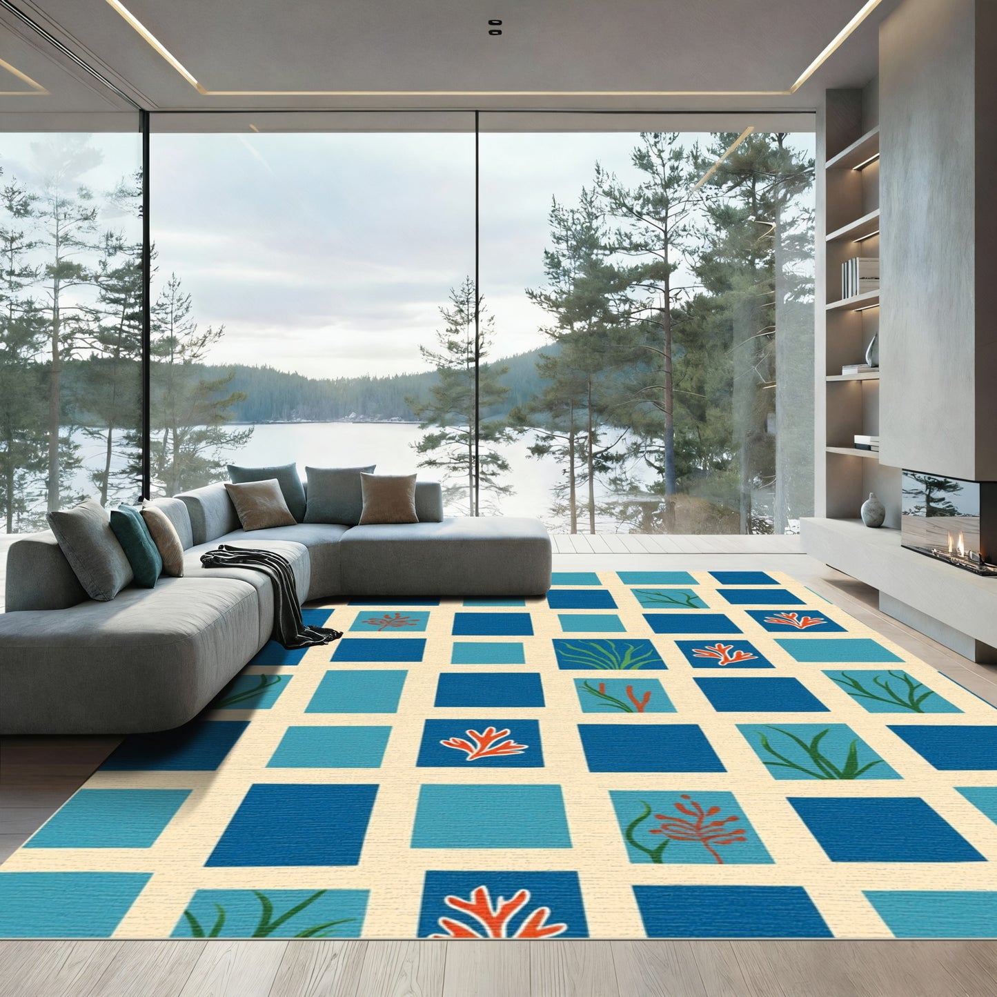 Oceanic Coral Square Art Rug