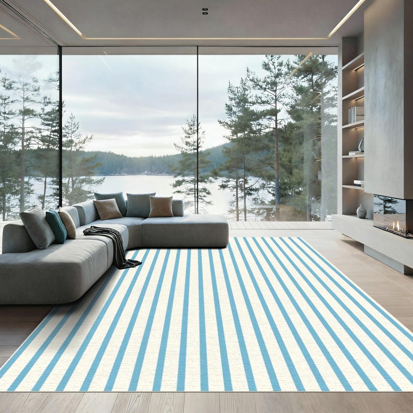 Soft Blue Vertical Stripe Rug