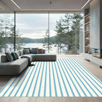 Soft Blue Vertical Stripe Rug
