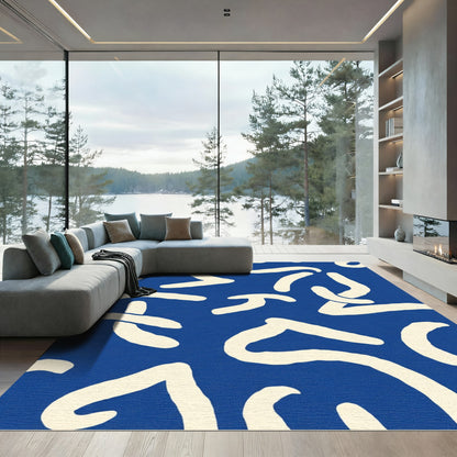 Bold Blue Abstract Organic Shapes Rug