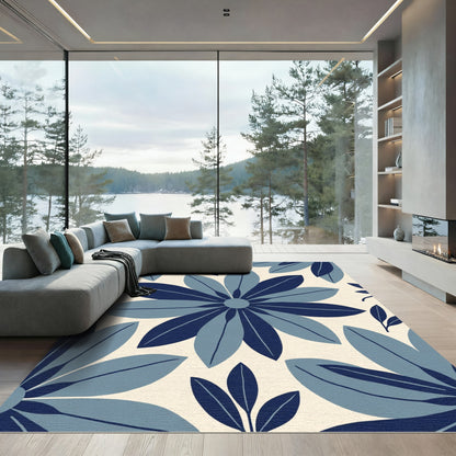 Deep Blue Daisy Bloom Rug