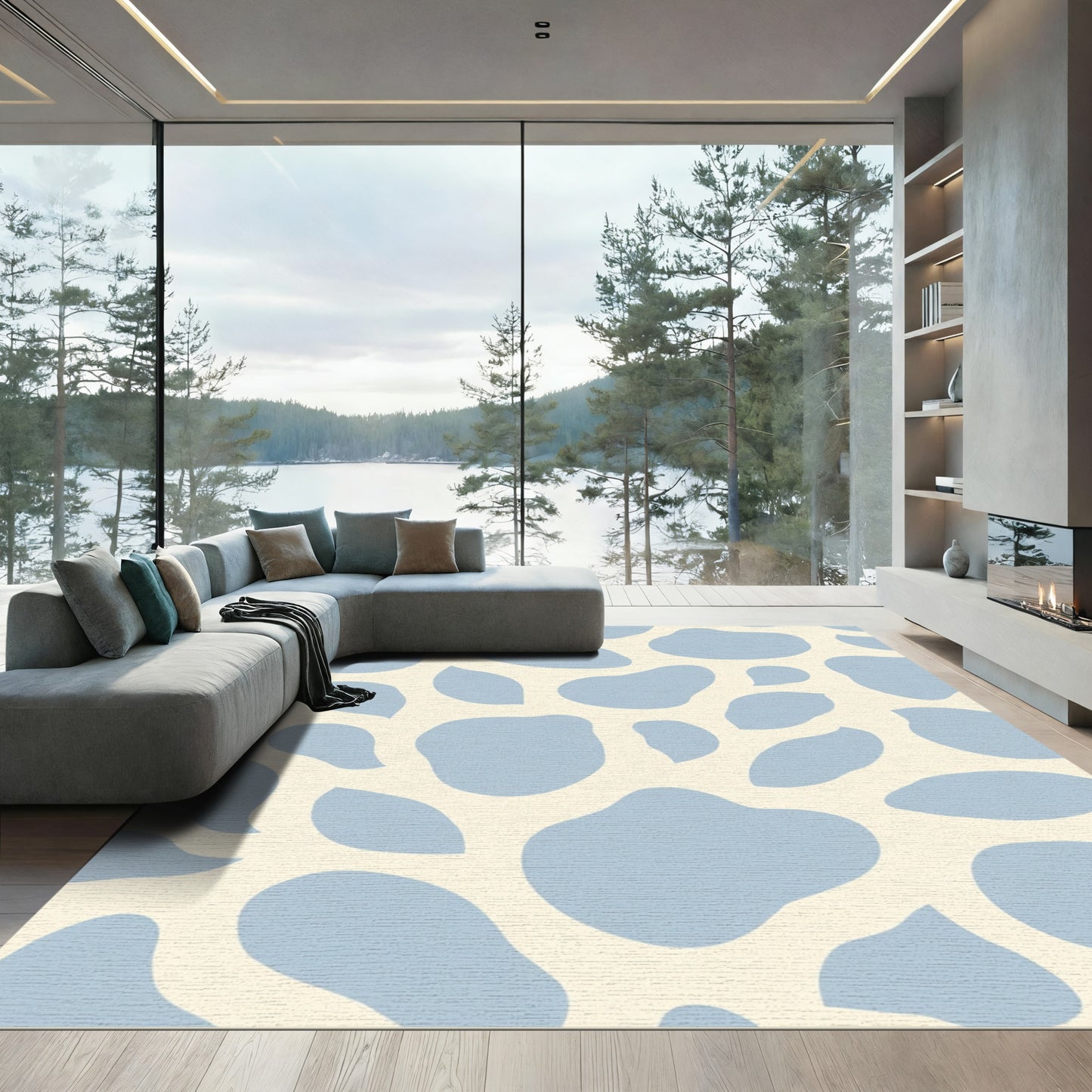Soft Blue Spots Abstract Organic Rug