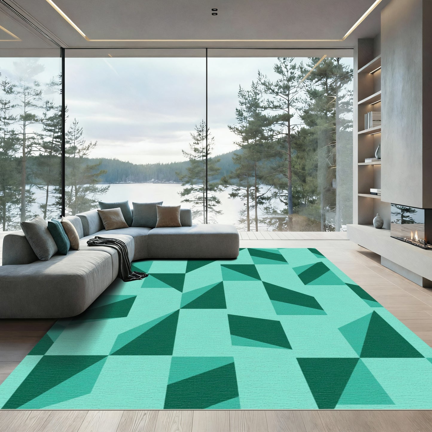 Teal Geometric Illusion Cubes Rug