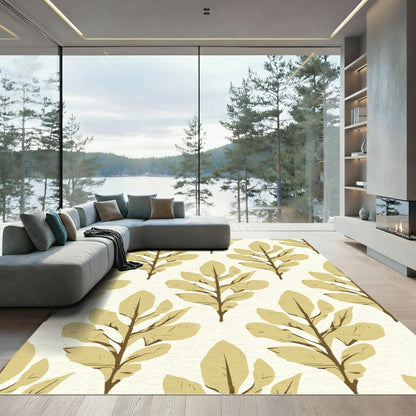 Golden Leaf Branch Pattern Rug