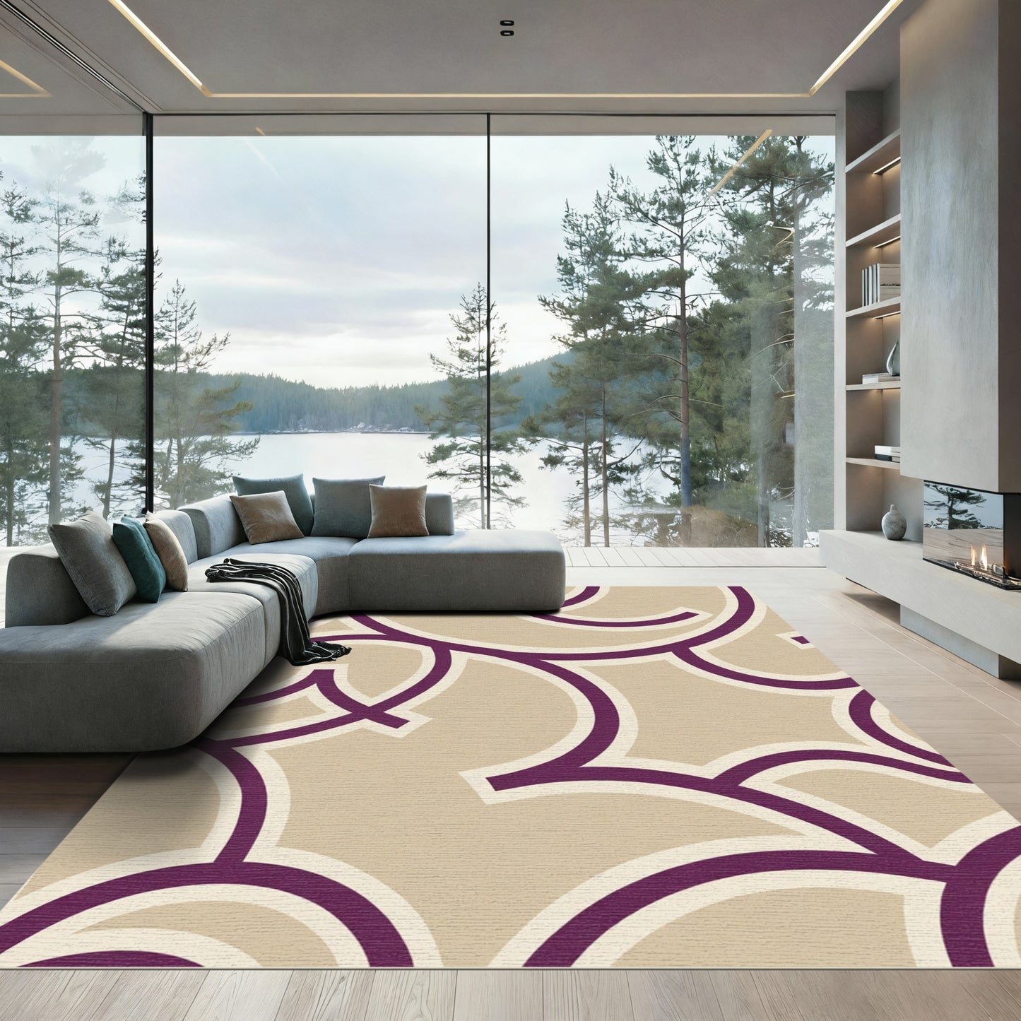 Amethyst Cream Interlocking Curves Rug