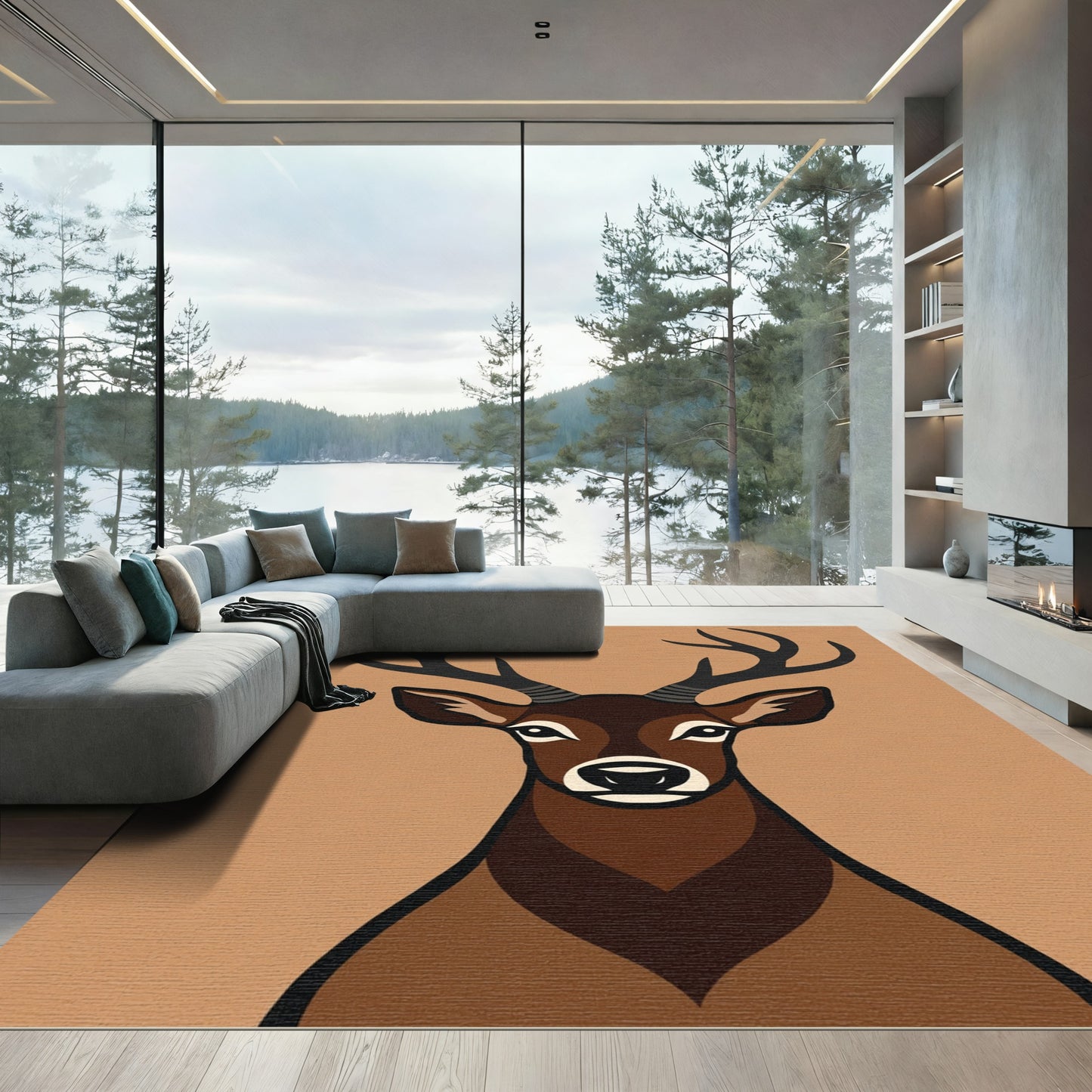 Rustic Brown Deer Portrait Rug