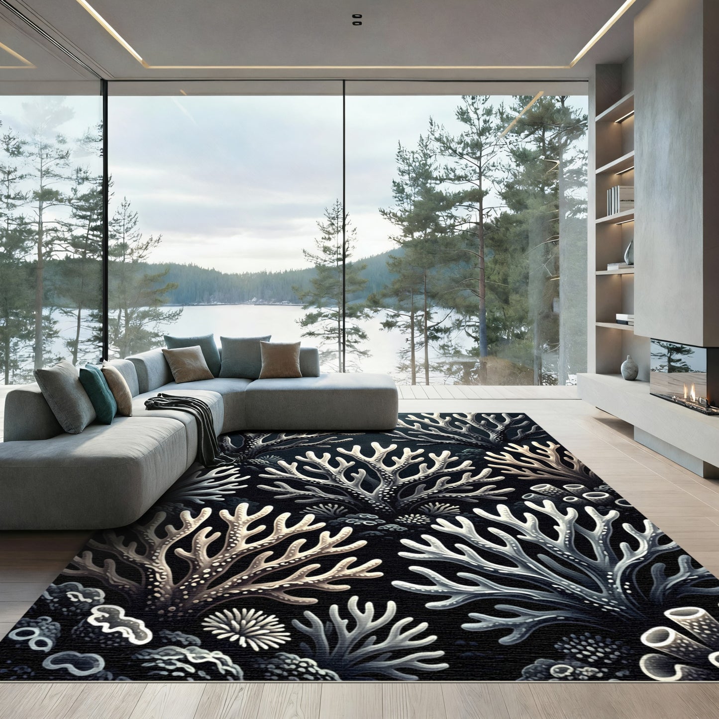 Monochromatic Deep Sea Coral Arrangement Rug