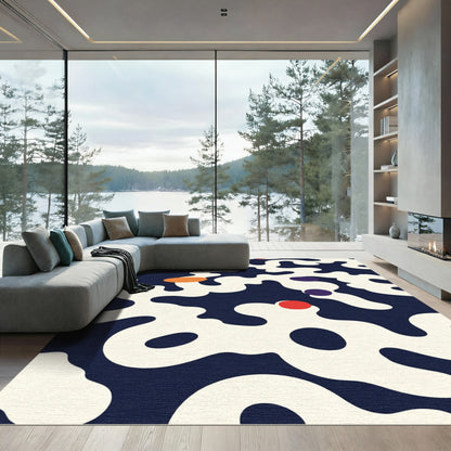 Abstract Navy Red Orange Blob Rug