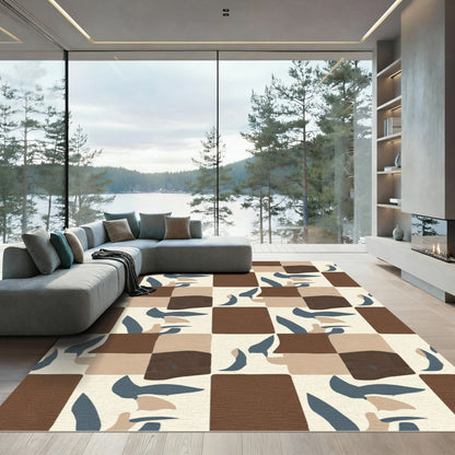 Abstract Mocha Cubist Faces Rug