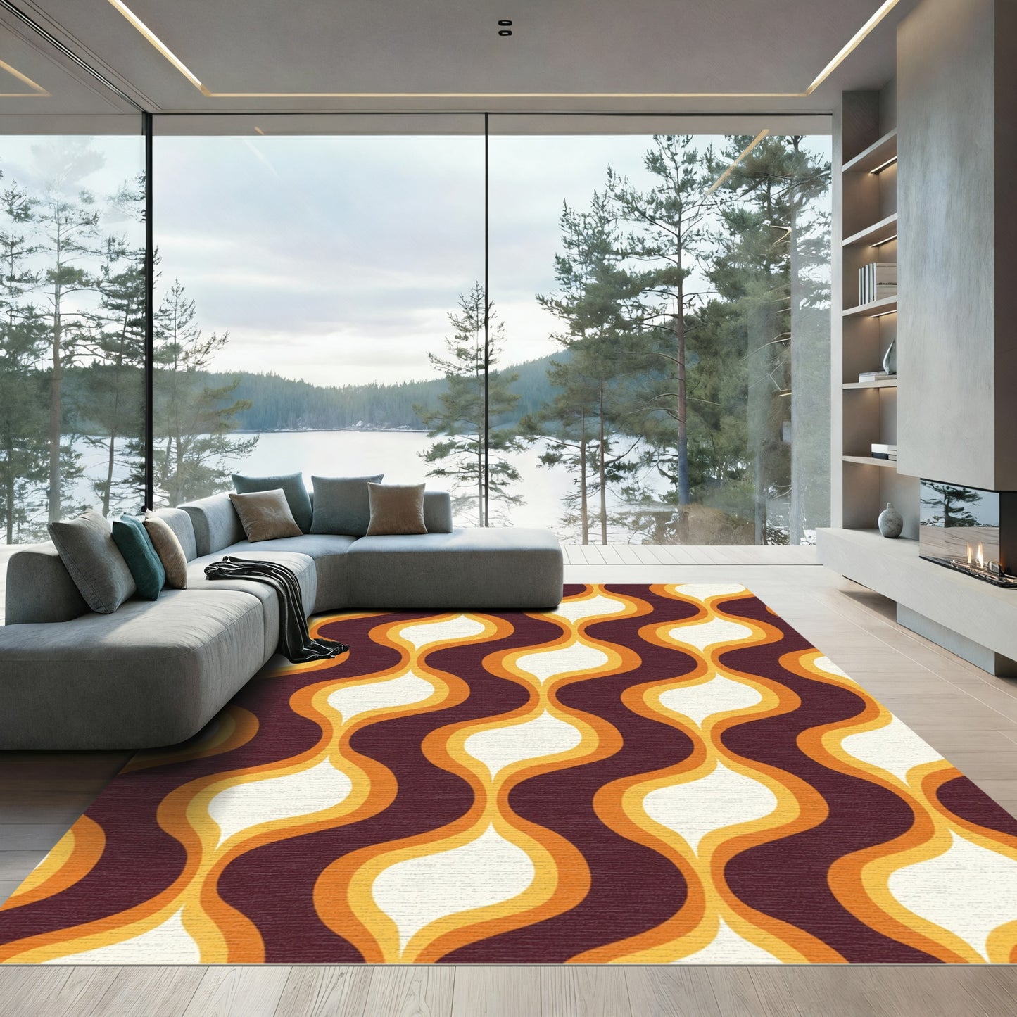 Retro Orange Cream Wavy Ogee Rug