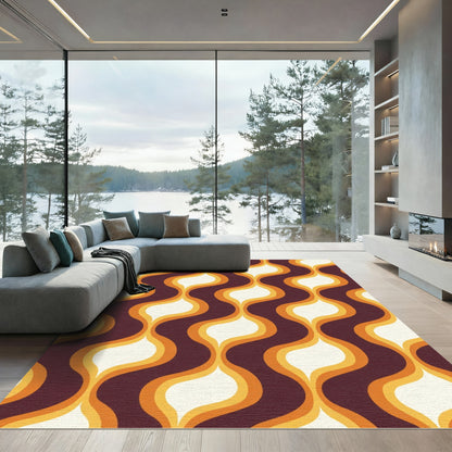 Retro Orange Cream Wavy Ogee Rug