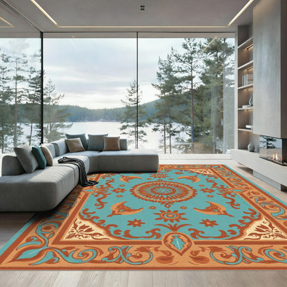 Turquoise Coral Medallion Kaleidoscope Rug