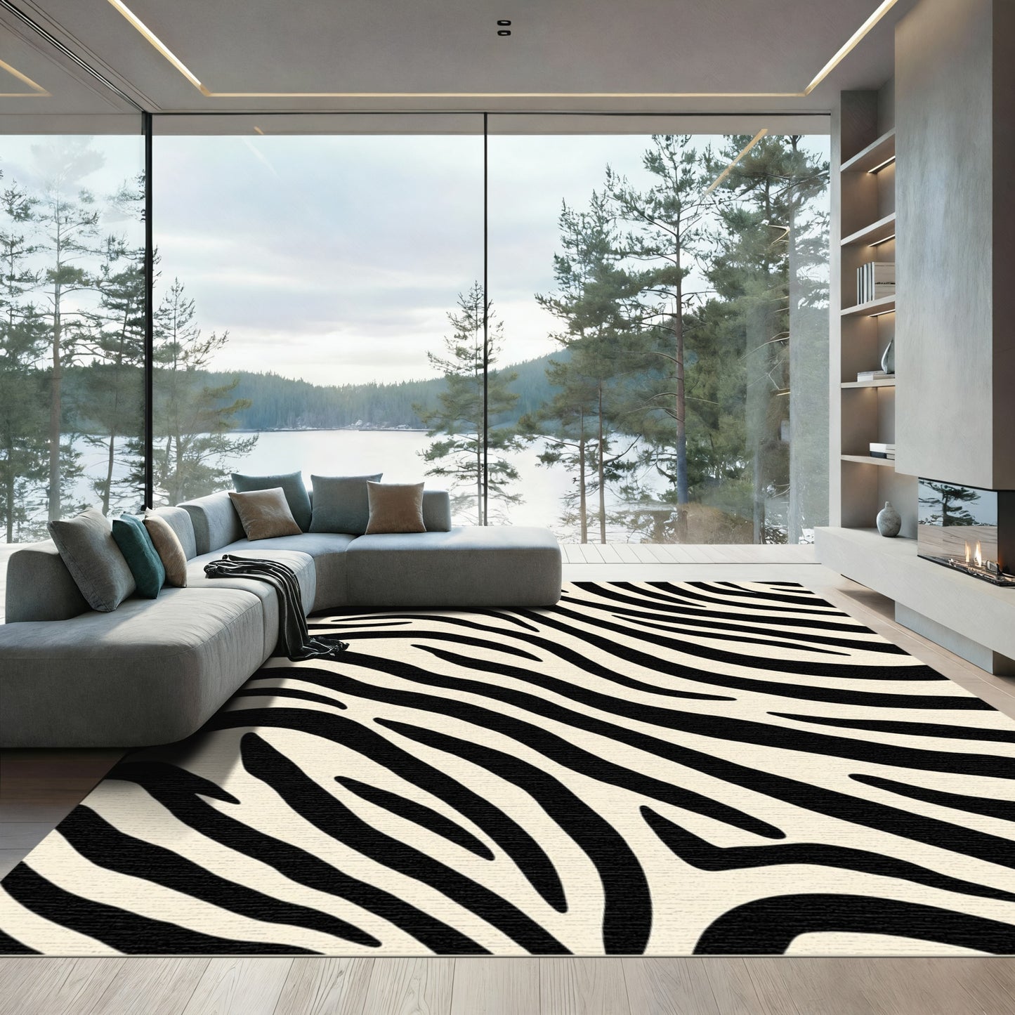 Bold Black Nude Zebra Stripes Rug