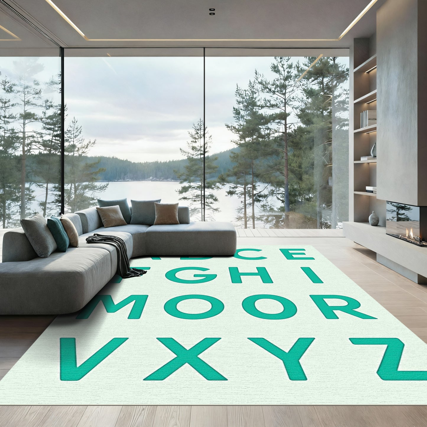 Teal Alphabet Layout Graphic Rug
