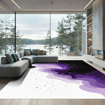 Vibrant Purple Swirl Splattered Abstract Rug