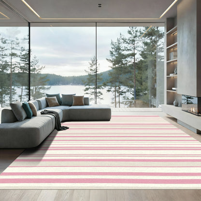 Gentle Pink Beige Striped Rug