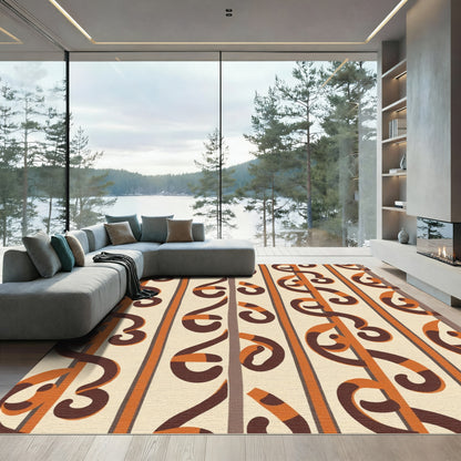 Brown Orange Swirl Vertical Stripe Rug