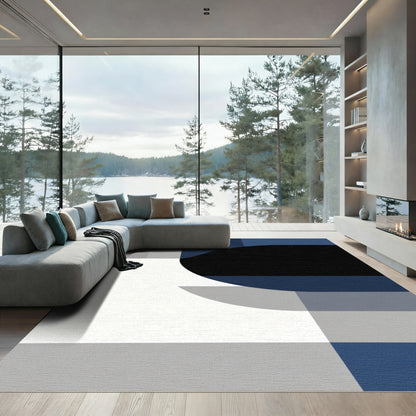 Modern Blue Grayscale Geometric Arc Rug