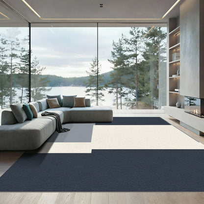 Modern Geometric Blocks Navy Ivory Rug