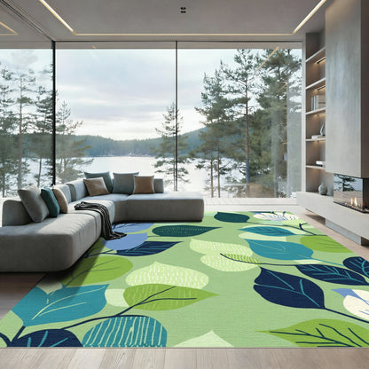 Modern Green Leafy Branch Arrangement Rug